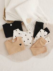 SHEIN Playful Pals 女婴休闲百搭长袖T恤和裤子套装 - 彩色 - 查看 6