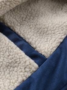 Manfinity Homme Áo khoác dài tay nam lót lông cừu, cổ lông cừu, lót da lộn giữ nhiệt. - Màu xanh hải quân - Xem 7