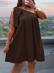 Slaydiva Vestido casual de color rojo sólido talla grande para mujer, moda minimalista para uso diario