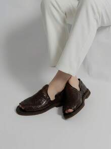 Sandalias de verano de tacón bajo de cuero tejidas a mano para hombre de estilo casual tradicional - Marrón Mocha - Ver 3