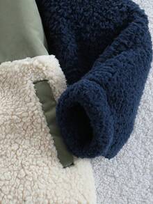 SHEIN Genkimix Kids Áo khoác thường ngày dáng rộng tay dài họa tiết chữ của chàng trai trẻ, mùa thu đông - Xanh đậm - Xem 5