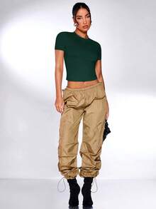 Silquee 纯色合身 T 恤 - 墨綠色 - 查看 3