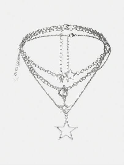 Y2Kool Conjunto de collar para mujeres con 3 piezas de estilo gótico vintage, rock incrustado de estrás, gran estrella de meteorito Y2K y estrella en capas