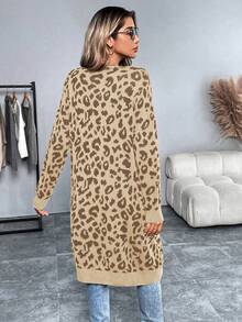 EMERY ROSE Cárdigan largo de mujer con estampado de leopardo y manga larga