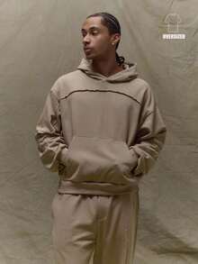 Musero Relaxed Fit Long Sleeve Double Layer Style Shoulder Hoodie Premium Tracksuit Raw Seam Effect Pocket Fall SPRING SUMMER - Grey - View 1