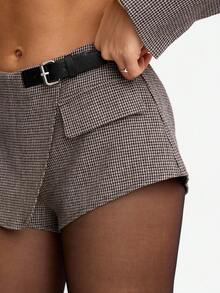 Avenya 女式棕色格子低腰迷你短裤 - 彩色 - 查看 2