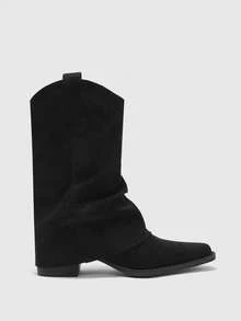 CUCCOO BIZCHIC Black Mid-Calf Boots | Matte Premium Leather-Look | Chunky Heel For Comfort | Minimalist Workwear Style | 2 Pairs, Luxury Synthetic - Black - View 2