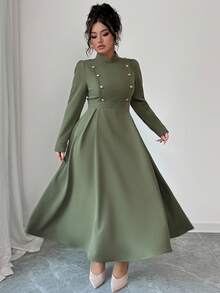 Elenzga 大码女士编织的优雅时尚秋季连衣裙 - 軍綠色 - 查看 4