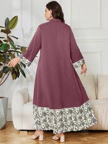 Lacomfia Plus Size Casual Printed Patchwork Long Sleeve Loose Fit Dress, Spring/Autumn - Multicolor - View 2