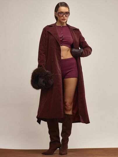 MUSERA 系腰带中长款风衣优雅秋季冬季圣诞节夜间外出工作可爱性感