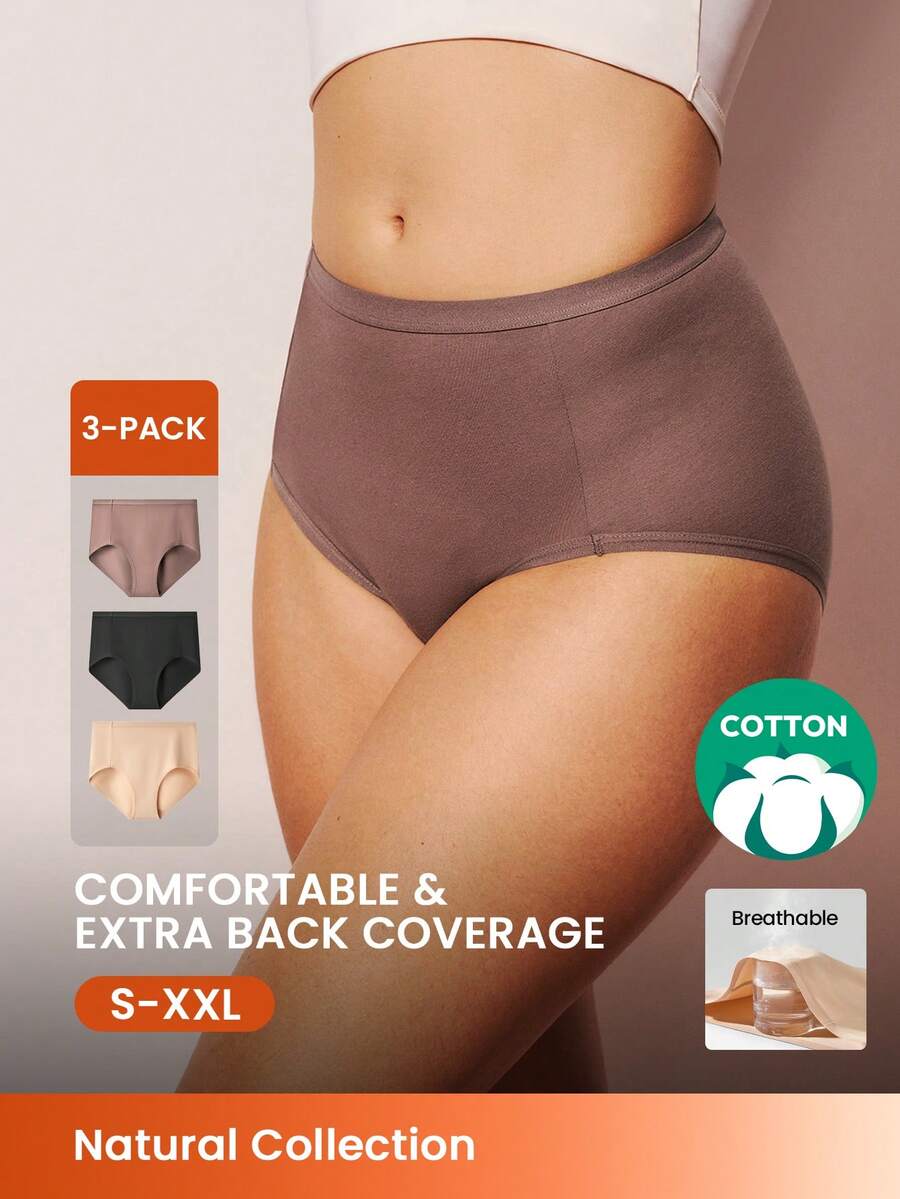 LUVLETTE 3条装纯棉高腰女士内裤套装 - 彩色 - 查看 1