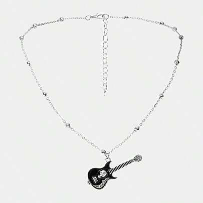 Y2Kool 1 Pieza Collar De Guitarra De Cráneo Gótico Rock Punk Estilo Y2k, Para El Uso Diario Y Para Fiestas, Tanto Para Hombres Como Para Mujeres
