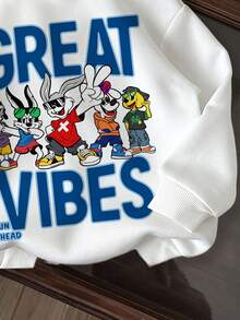 SHEIN Leap Crew Baby Boy Simple Letter Pattern Soft Knit Hooded Casual Thick Sweatshirt, Suitable For Autumn - White - View 4