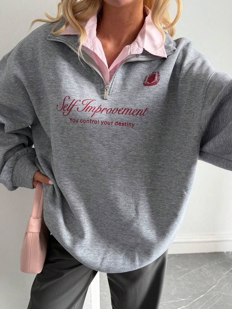 Women's Casual Letter Print Drop Shoulder Loose Sweatshirt, Autumn/Winter