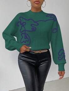 SHEIN LUNE 女士休闲 3D 图案毛衣，秋冬 - 墨綠色 - 查看 5