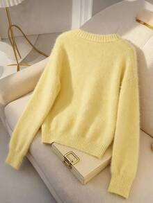 Franclia 女式 V 领黄色纽扣羊绒开衫 - 黃色 - 查看 2