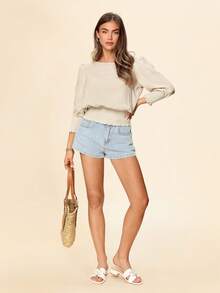 SHEIN LUNE 女士春季杏色棉质宽松度假衬衫