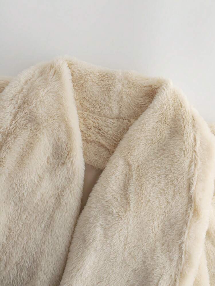 Selianne Women's New Fuzzy Shawl Cardigan, Autumn/Winter - Beige - View 3