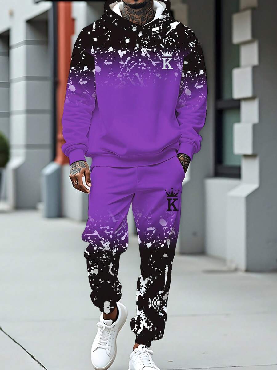 Manfinity Roughcore Bộ áo hoodie và quần nỉ in họa tiết ombre dành cho nam - Nhiều màu - Xem 1