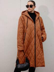 Aveloria Modichic 加大码羽绒服，时尚长袖连帽外套 - 咖啡棕 - 查看 5