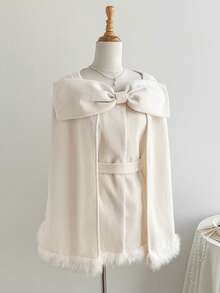 Comfortcana Women's Solid Color Minimalist Everyday Bow Decor Long Sleeve Regular Jacket - Beige - View 3
