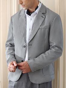 Manfinity Bizformal 男士太空染色口袋单排扣商务休闲西装外套 男士太空染色口袋单排扣商务休闲西装外套 男士西装外套 千鸟格西装外套 男士千鸟格西装外套 男士黑白夹克 万圣节冬季复古男童老钱节男士 - 黑與白 - 查看 2