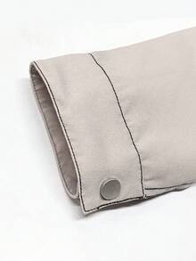 Manfinity EMRG Jaqueta masculina casual folgada com zíper e gola alta, cor sólida, outono - Bege - Ver 5