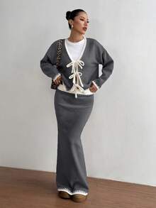 Flirla 2pcs Ombre Bowknot Strap Casual Basic Knit Set, Autumn/Winter - Multicolor - View 6