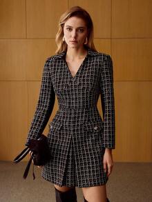 MOTF PREMIUM WOMEN'S TWEED PLAID CASUAL MINI DRESS - Black - View 7