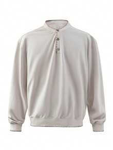 INAWLY Men's Casual Fashionable Contrast Trim Sweatshirt - Apricot - View 3