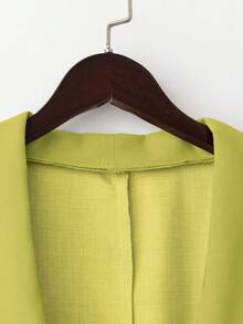 DreamSkyne Plus Size Women Solid Color Long Sleeve Blazer & Pleated Midi Skirt Set - Mustard Yellow - View 7