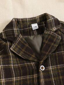 SHEIN Toddler Boys Brown Plaid Lapel Long Sleeve Mid-Length Cardigan Jacket,Classic Autumn Birthday Outfit For Infants,Christmas Family Gathering Coat - Green - View 7