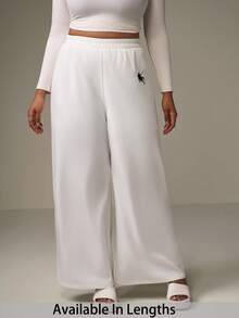 SHEIN Tall CURVE 女款大尺碼休閒寬腿褲，適合度假，工裝褲秋冬款 - 白色 - 查看 1