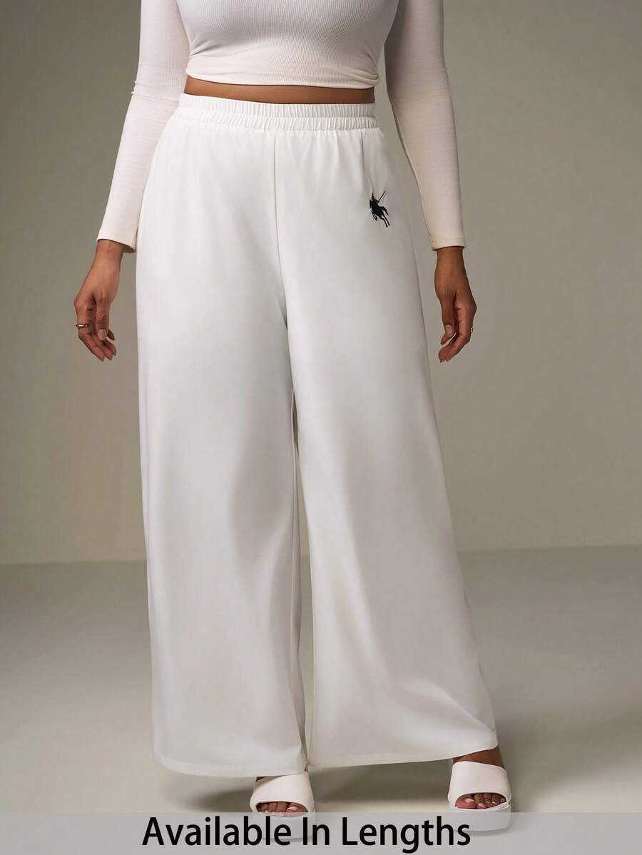SHEIN Tall CURVE 女款大尺碼休閒寬腿褲,適合度假,工裝褲秋冬款 - 白色 - 查看 1