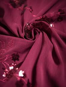 Auralis 加大码勃艮第网眼亮片刺绣垂坠领口系带 A 字形派对、情人节、约会之夜、宴会长裙 - 酒紅色 - 查看 8