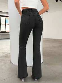 EURMUSE Quần jean bó cạp cao cho nữ thường ngày co giãn màu xanh nhạt - Màu xám đen - Xem 2