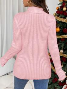 SHEIN Áo len cổ lọ trơn màu thường ngày cho bà bầu, Thu/Đông - Màu Hồng baby - Xem 2
