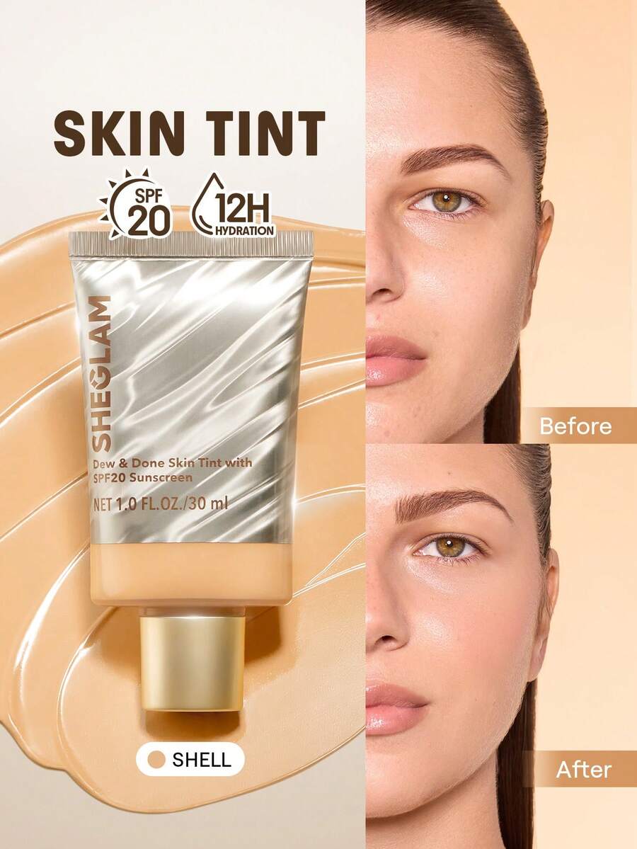 SHEGLAM Dew & Done Skin Tint With Spf20-Shell Brand Beauty Makeup Face Paint Cosmetic For Women Girls Perfect For Fall Winter Ideal For Y2K Fancy Fashion Suitable For Birthday Christmas Present Party Ready Best Color - Shell - Xem 1