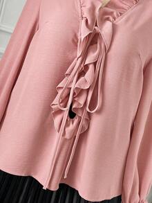Rometta Áo sơ mi tay dài buộc dây rút cỡ lớn cho nữ - Hồng - Xem 8