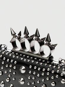 ROMWE Grunge Punk Túi cầm tay dự tiệc dành cho nữ, màu trơn đơn giản với họa tiết đinh tán, thời trang. - Màu đen PU - Xem 3