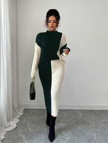 Elenzga طقم كنزة صوفية وتنورة نسائي من Aniusta بتصميم ألوان متباينة وطراز عتيق، رقبة طاقم، أنيق ومتعدد الاستخدامات للعطلات والمهرجانات الموسيقية والمعلمين، مناسب للخريف والشتاء