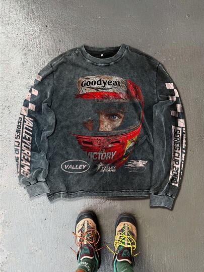 PAVTROS Sudadera de algodón con estilo de carreras vintage para hombres