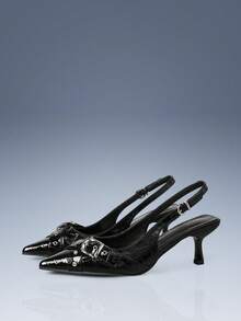 CUCCOO GRLICON 女式 Y2K 朋克风格高跟鞋，适合摩托车、酷女孩、万圣节、圣诞节、派对装 - 黑色 - 查看 2