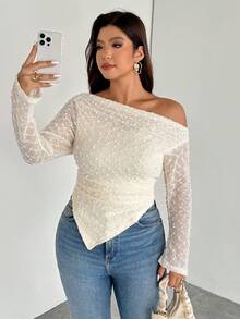 Firerie Tee-shirt asymétrique à manches longues avec imprimé tie dye romantique élégant pour femmes grandes tailles - Beige - Voir 9