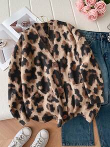 Resyla Vintage Leopard Muster Lässig Rundhals Langarm Pullover für Damen, Herbst