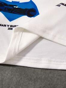 BATMAN X SHEIN Young Boy Casual Oversized Round Neck Drop Shoulder Long Sleeve Loose Knit White T-Shirt