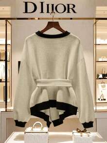 Franclia 新款秋冬法式个性高端简约设计女式开衫毛衣 - 杏色 - 查看 2