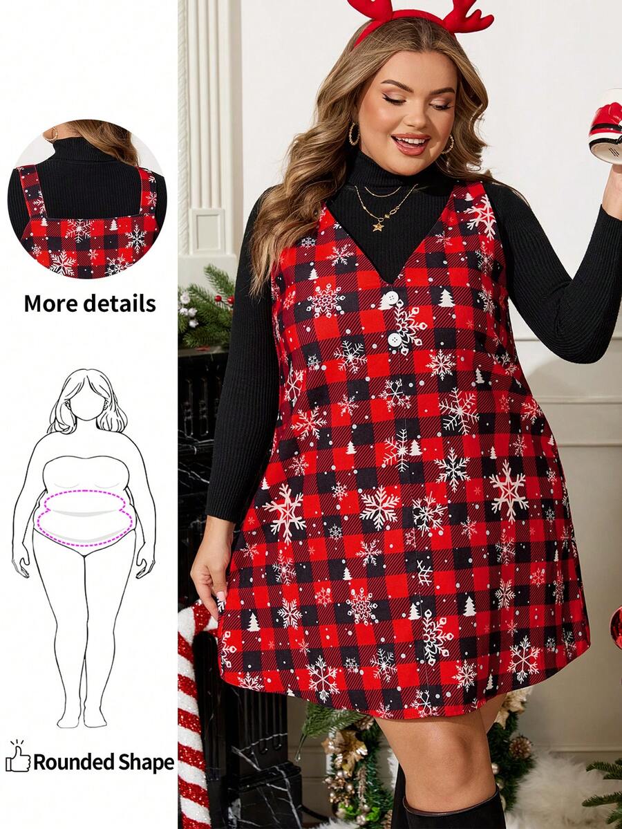Enliva Plus Size Winter Dress, For Apple Rounded Body Shape - Red - View 1
