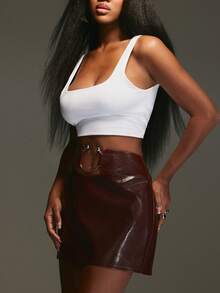 SPÓDNICA NYA SZN - WYCIĘCIE Z METALU NA KÓŁKO, BORDOWA SKÓRZANA MINI SPÓDNICA, WIECZORNE WYJŚCIE, SPECJALNE OKAZJE, ŚWIĘTA, JESIEŃ, ZIMA, STROJE DLA KOBIET