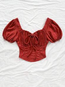 Soleia New Arrival Burgundy Textured Knit Ruched Bust Split Design Women Top,Red Tops For Women - Burgundy - View 6